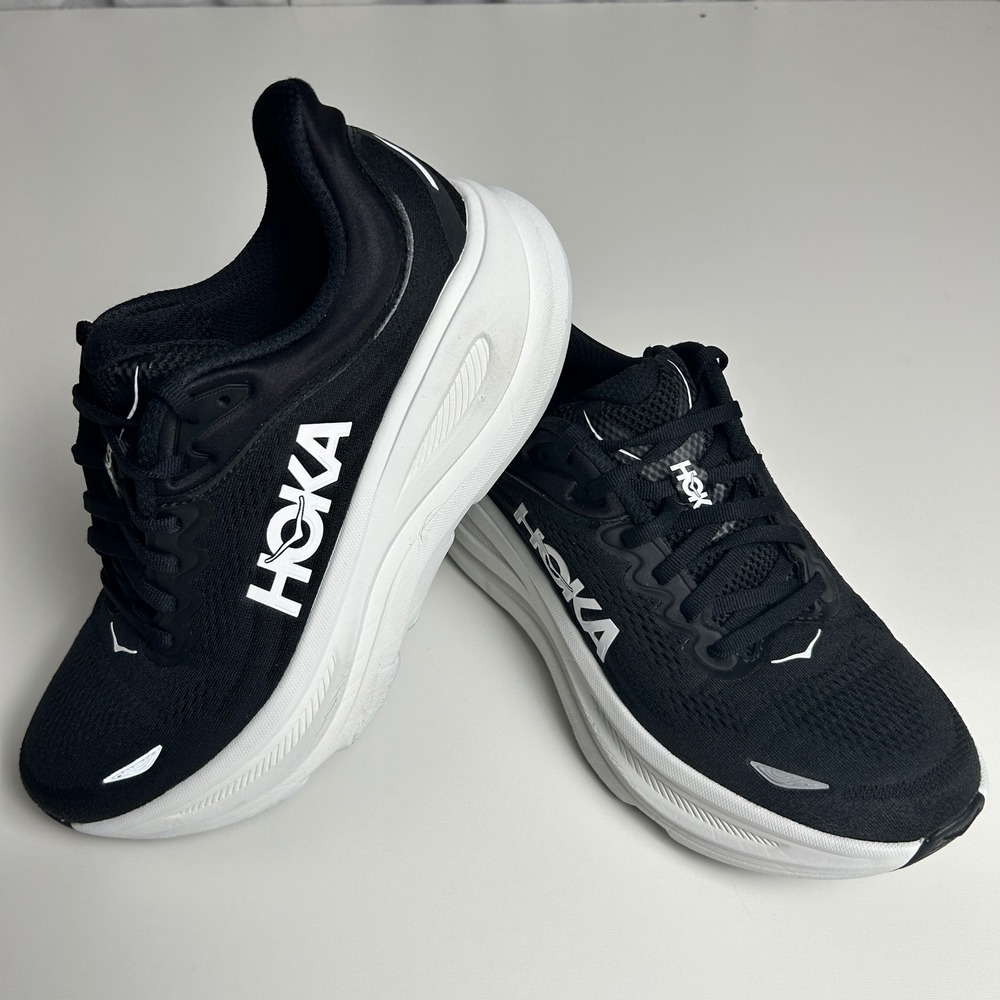 Hoka Bondi 9 Black White Running Shoes Womens 8B 1162012 BWHT Sneaker
